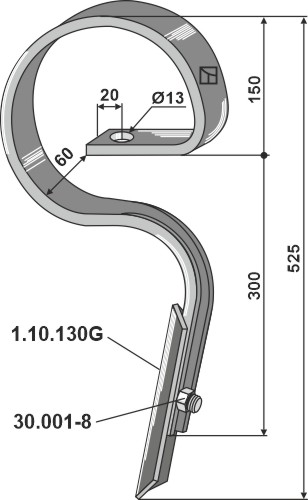 Harvetand 32 x 10 (lige) med spids