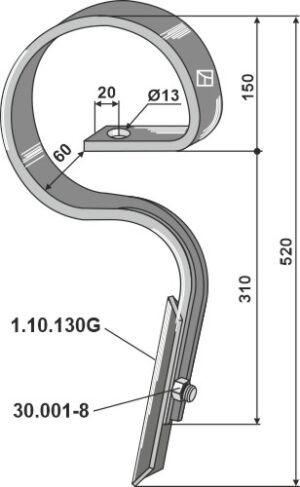 Harvetand 32 x 10 (lige) med spids