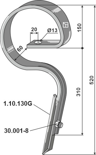 Harvetand 32 x 10 (lige) med spids