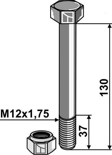 Bolt M12x1,75x130 - 8.8 m. låsemøtrik