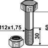 Bolt M12x1,75x50 - 8.8 m. låsemøtrik