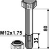 Bolt M12x1,75x80 - 8.8 m. låsemøtrik