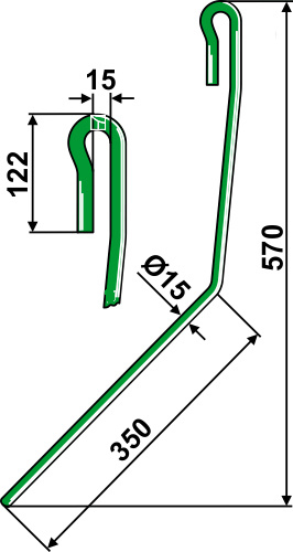 Efterharvetand Ø15 mm, venstre