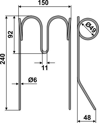 Efterharvetand Ø6mm - dobbelt