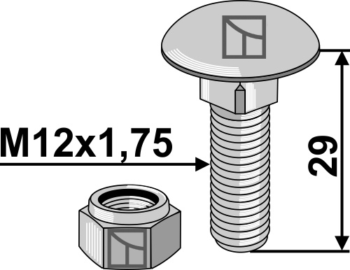 Bolt M12x1,75x29 - 8.8 m. låsemøtrik