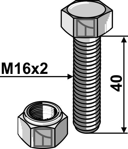 Bolt M16x2x40 m. låsemøtrik