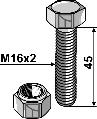 Bolt M16x2x45 - 8.8 m. låsemøtrik