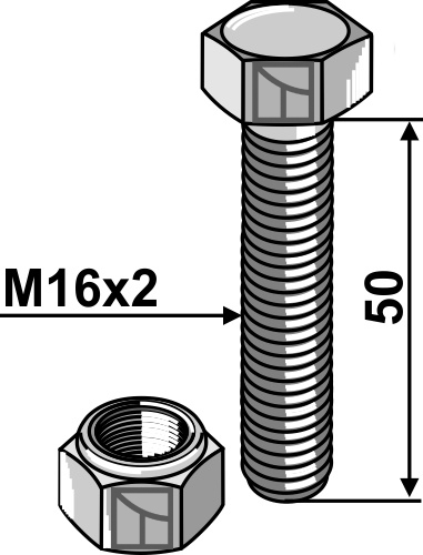 Bolt M16x2x50 m. låsemøtrik