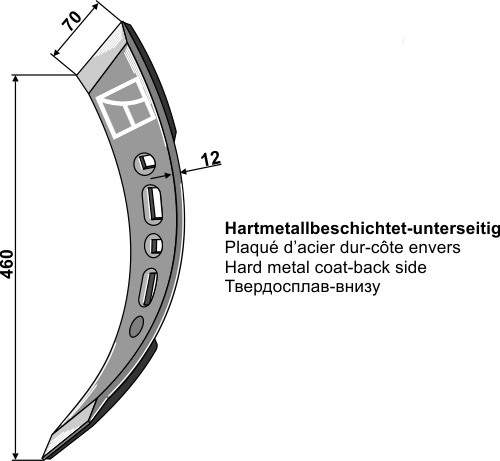 Stubharvespids 490x70x12mm - venstre drejet (hårdmetal belagt)
