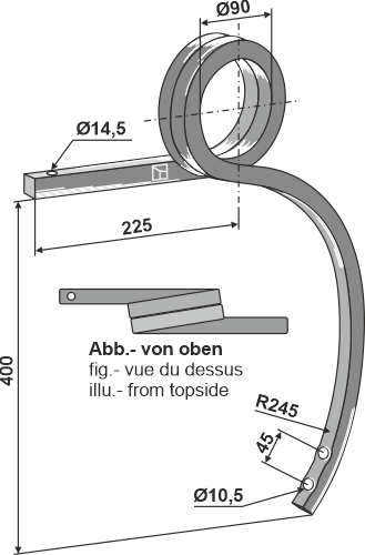 Spiralfjedertand 20x20mm, venstre