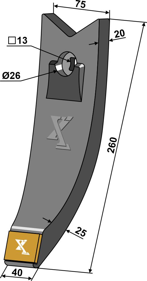 Skærspids 40/75mm - (hårdmetal belagt)