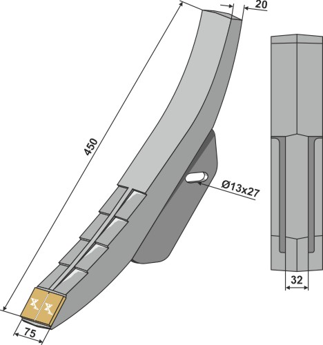 101.ext-1021 Skærspids 75mm - (hårdmetal belagt)