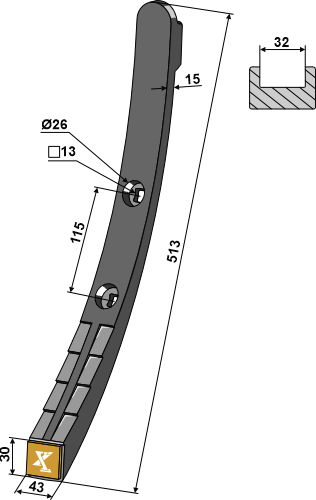 Skærspids 43mm - (hårdmetal belagt)