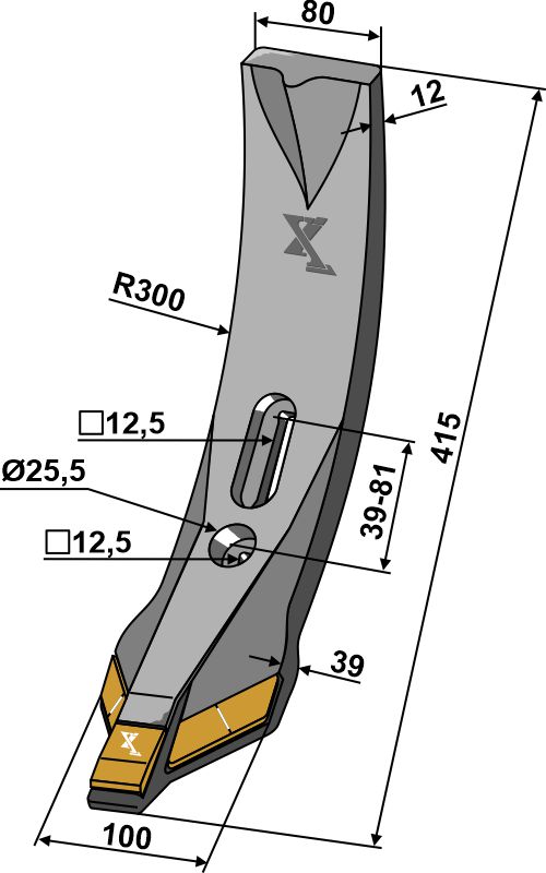 101.ext-1078 Skærspids 100/80mm - (hårdmetal belagt)