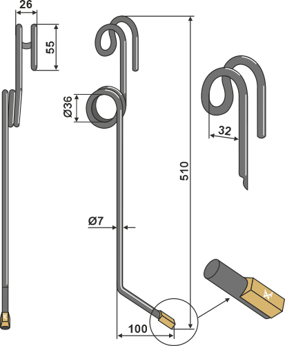 Efterharvetand Ø7mm - (hårdmetal belagt)
