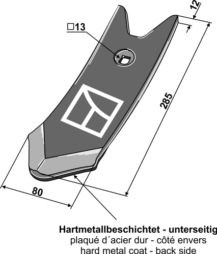 Skærspids 285x80x12mm - (hårdmetal belagt)