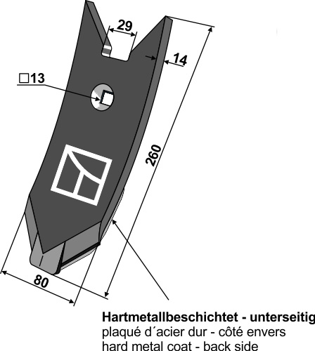 Skærspids 260x80x14mm - (hårdmetal belagt) bagside