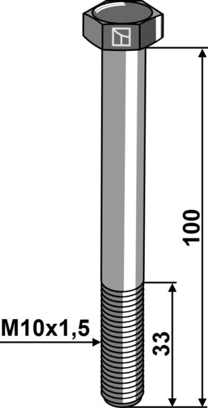 101009318 Bolt M10x1,5x100 u. møtrik