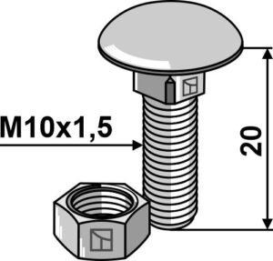 10206034v Bolt M10x1,5x20 m. møtrik - galvaniseret