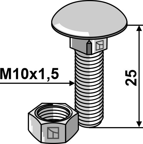 Bolt M10x1,5x25 m. møtrik - galvaniseret