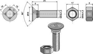 Plovbolt DIN608 M10x1,5x25 med møtrik