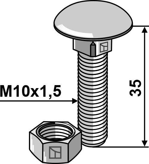 Bolt M10x1,5x35 m. møtrik - galvaniseret