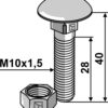 Bolt M10x1,5x40 m. møtrik - galvaniseret