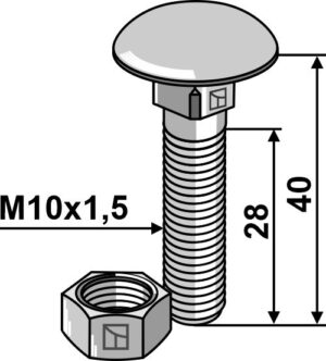 Bolt M10x1,5x40 m. møtrik - galvaniseret