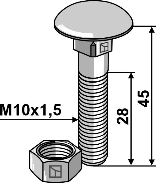 Bolt M10x1,5x45 m. møtrik - galvaniseret