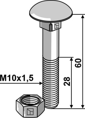 10606034v Bolt M10x1,5x60 m. møtrik - galvaniseret