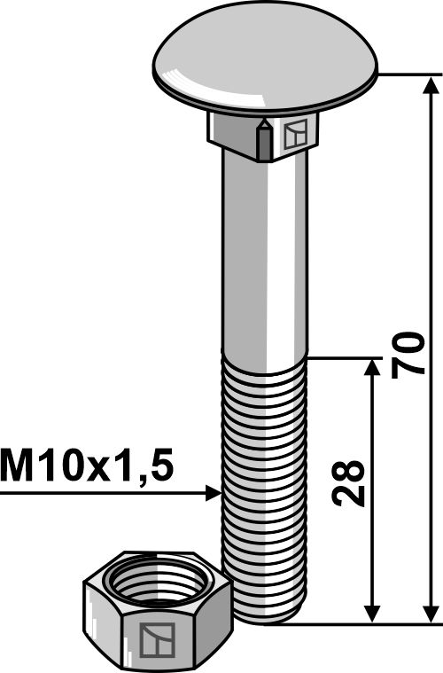 Bolt M10x1,5x70 m. møtrik - galvaniseret