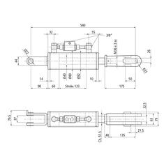 113922_pic10 Liftregulering (hydraulisk) m/slanger (Leveres med: Slanger) - Gaffel Hul Ø 22mm - Gaffel Hul Ø 26x70mm - Min. længde: 540mm, Cylinderdiameter: 80mm.