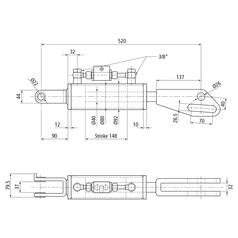 Liftregulering (hydraulisk) m/slanger (Leveres med: Slanger) - Gaffel Hul Ø 22mm - Gaffel Hul Ø 26 & 27x97mm - Min. længde: 520mm, Cylinderdiameter: 80mm.