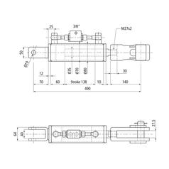 113928_pic10 Liftregulering (hydraulisk) m/slanger (Leveres med: Slanger) - Gaffel Hul Ø 19mm - Gaffel Hul Ø 22x48mm - Min. længde: 490mm, Cylinderdiameter: 70mm.