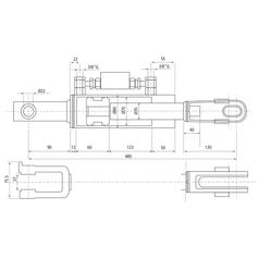 113932_pic10 Liftregulering (hydraulisk) m/slanger (Leveres med: Slanger) - Gaffel Hul Ø 22mm - Gaffel Hul Ø 23x50mm - Min. længde: 480mm, Cylinderdiameter: 70mm.