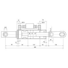 113944_pic10 Liftregulering (hydraulisk) m/slanger (Leveres med: Slanger) - Gaffel Hul Ø 22mm - Gaffel Hul Ø 23x50mm - Min. længde: 480mm, Cylinderdiameter: 70mm.