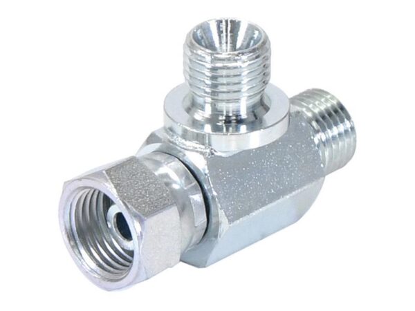 Hydraulisk T-stykke 1/4'' BSP Han x 1/4'' BSP Drejelig hun x 1/4'' BSP Han