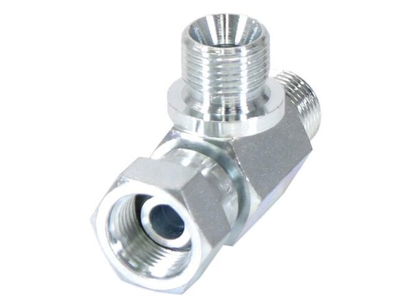 Hydraulisk T-stykke 3/8'' BSP Han x 3/8'' BSP Drejelig hun x 3/8'' BSP Han
