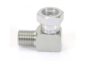 Hydraulikadapter 1/4'' BSP Han x 1/4'' BSP Drejelig hun 90° Kompakt udstødningsbøjning