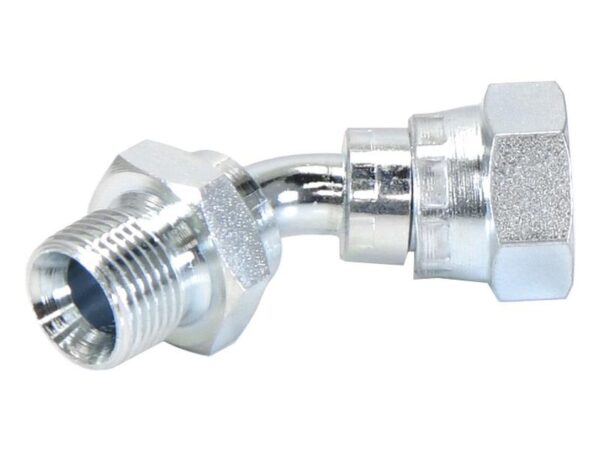 Hydraulikadapter 3/8'' BSP Han x 3/8'' BSP Drejelig hun 135° Bøjning
