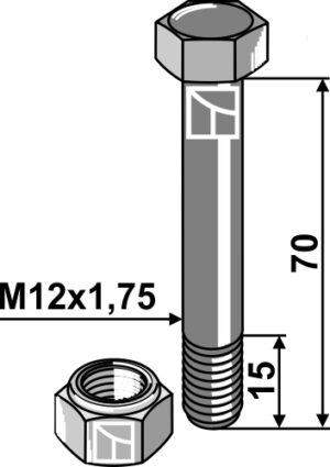 1217570 Springbolt M12x1,75x70 - 12.9 m. møtrik