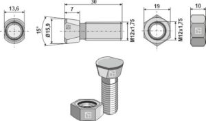 1230fr Plovbolt M12x1,75x30 med møtrik