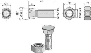 Plovbolt M12x1,75x33 med møtrik