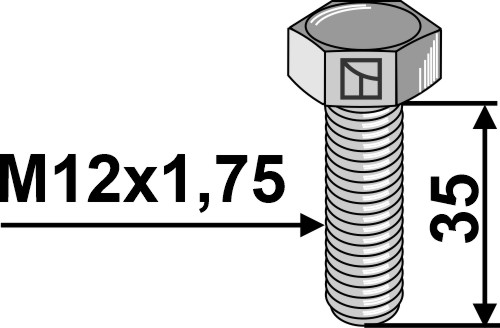 Bolt M12x1,75x35 u. møtrik - galvaniseret