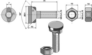 Plovbolt M12x1,75x35 med møtrik