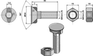 12401410 Plovbolt DIN11014 M12x1,75x40 med møtrik