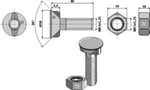 Plovbolt M12x1,25x40 med møtrik