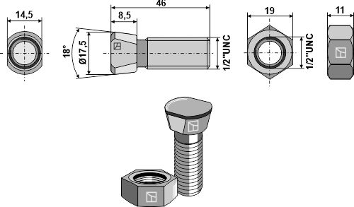 Plovbolt 1/2''UNCx46 med møtrik