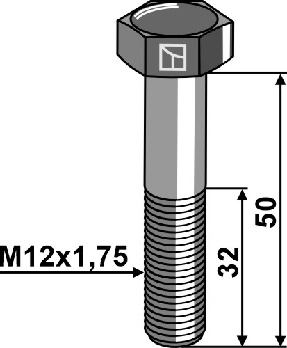 Bolt M12x1,75x50 u. møtrik - galvaniseret
