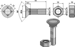 1265vle Plovbolt M12x1,75x65 med møtrik